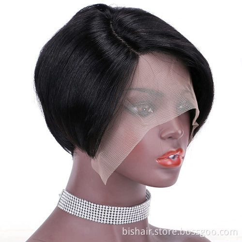 Short Elf Short Hair Bob Wig Straight150% Density Human Hair Lace Front Bob Wig T Part 13X1 Lace Front Wig Natural Hairline
